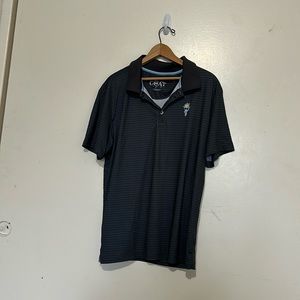 Men’s golf shirt. Dark grey with pin stripes.